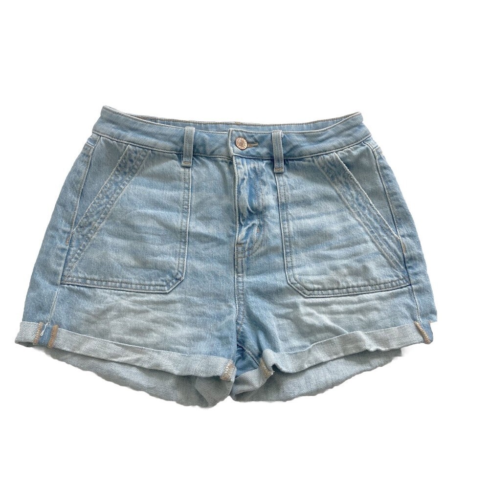 American Eagle Women’s Sz 0 Mom Shorts Rolled Cuff Light Wash High Waist Boho